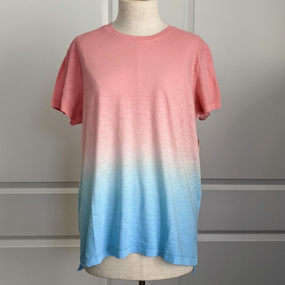 PJ Salvage Tee Short Sleeve Crew Neck Cotton Modal Blue Pink Sunset Ombre L NWT